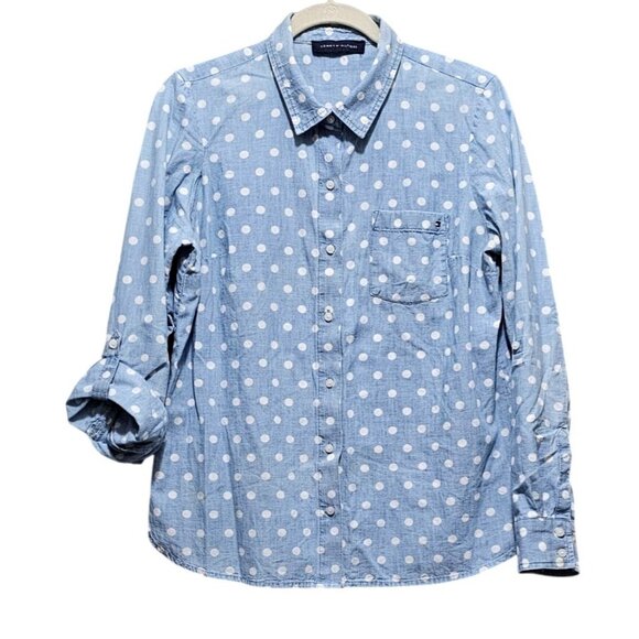 Tommy Hilfiger Womens Blue Polka Dot Button-Up Shirt Size M - Picture 1 of 12